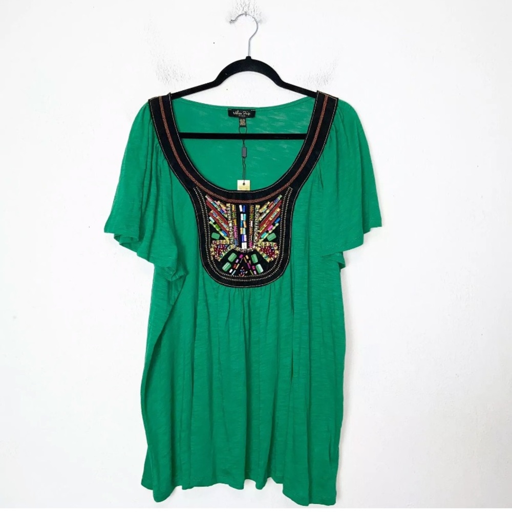 Melissa Paige Green Jeweled Short Sleeve Top